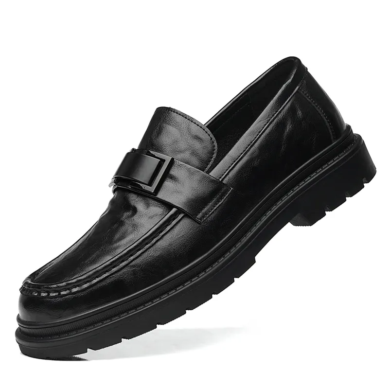 Leather fashionable trend black loafers, genuine leather