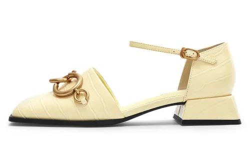 CHARLES&KEITH Pu Chunky Heel Mary Jane Shoes Women's Yellow
