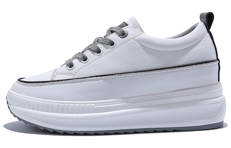 Junjiali two-layer cowhide white shoes, versatile thick sole, platform, versatile, inner height increase, low-top, lifestyle shoes, women's style