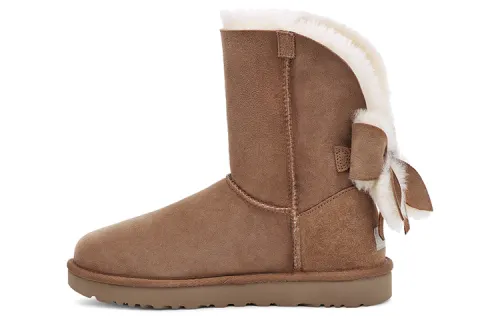 UGG Classic Short Cuffed Bow Fleece Lined Brown Women's