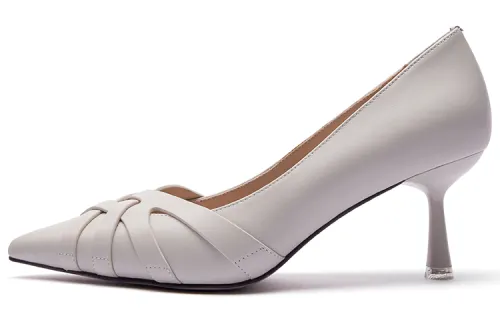 PACO GIL Leather Woven Slim Heel High Heels 6cm Women's White
