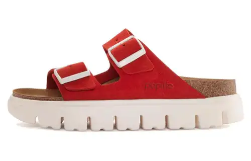 Birkenstock Suede Slide Slippers Women's Red Narrow