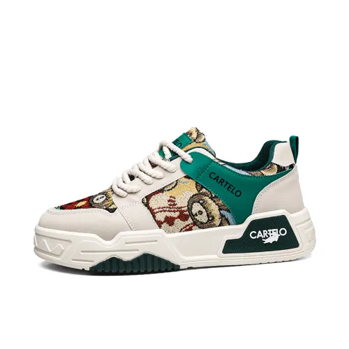 CARTELO Skateboard Shoes Men's Low Top White Green/Brown Yellow