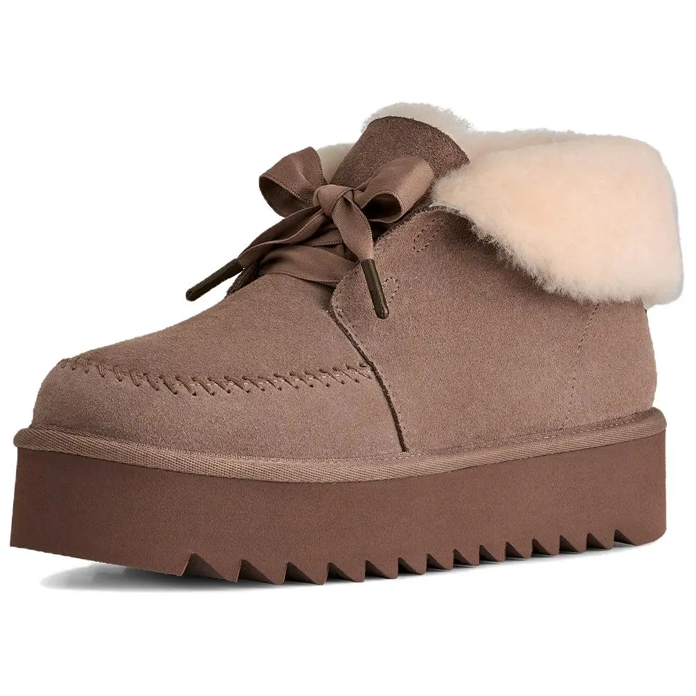 UGG Cow Split Leather Thermal Fleece Lined, Minimalist Style Comfortable Short Snow Boots Women's Reindeer Brown