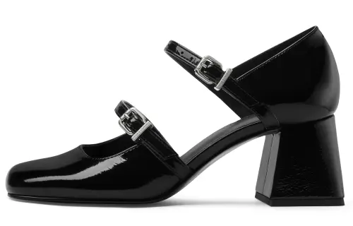 CHARLES&KEITH Small Ck Pu Mary Jane Shoes 6CM Women's Black Patent Black/Beige