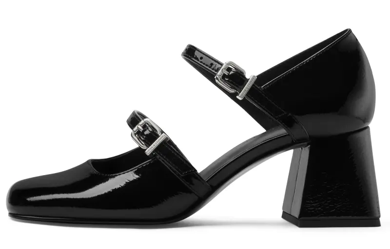 CHARLES&KEITH Small Ck Pu Mary Jane Shoes 6CM Women's Black Patent Black/Beige