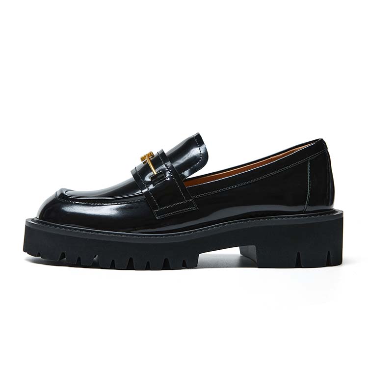 Marie Claire Top Grain Cow Leather Loafers 4cm Women's Midnight Paris Black