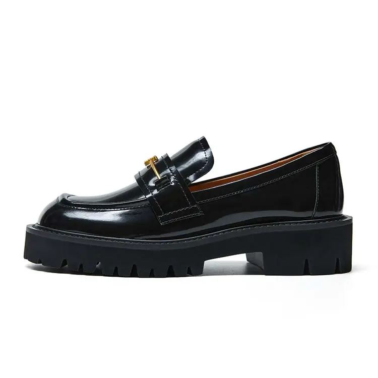 Marie Claire Top Grain Cow Leather Loafers 4cm Women's Midnight Paris Black