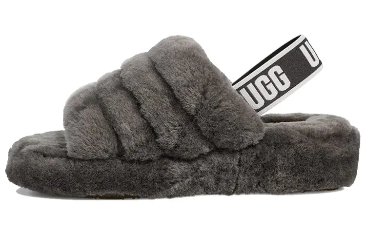UGG Fluff Yeah Slide Thick Sole Gray Slippers Women's