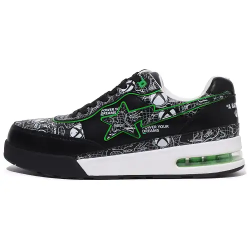 A BATHING APE Cow Leather Low top Skateboard Shoes Men's Black