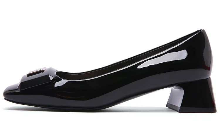 PACO GIL Cow Leather Block Heel High Heels 4.0cm Women's Black