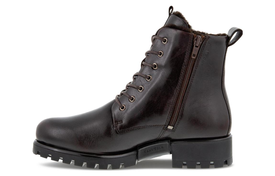 Ecco Modtray Leather Round Toe Lace Up Fleece Lined Thermal Ankle Boots Women's Mocha