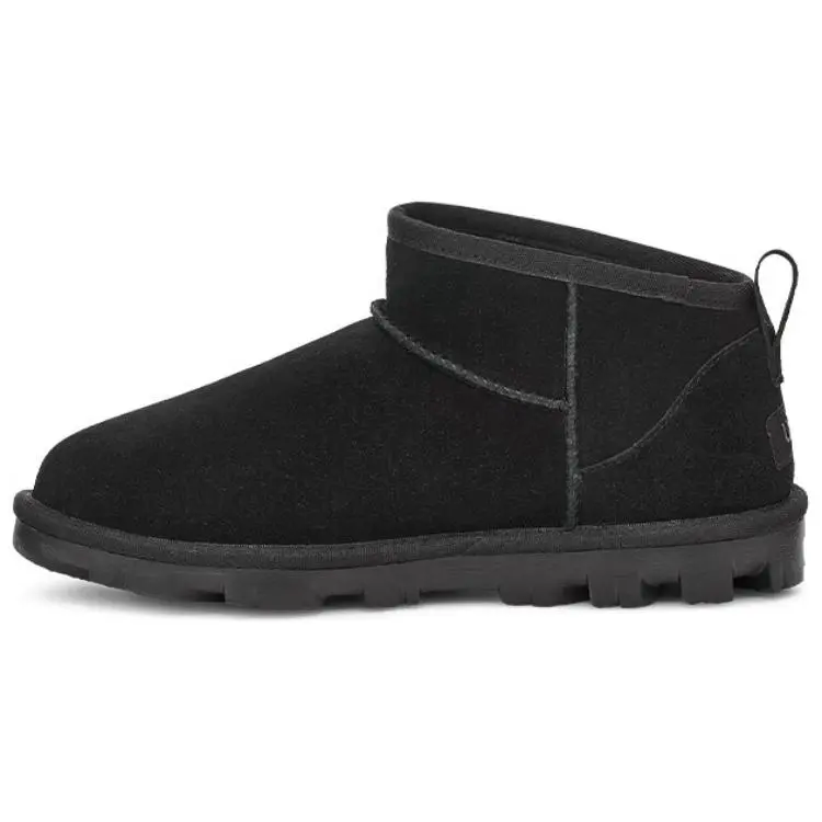 UGG Essential Cow Split Leather Thermal Comfortable Fleece Lined Short Snow Boots Women's Black