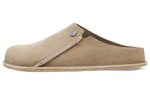 Birkenstock Suede Closed Toe Slippers Unisex Taupe Regular
