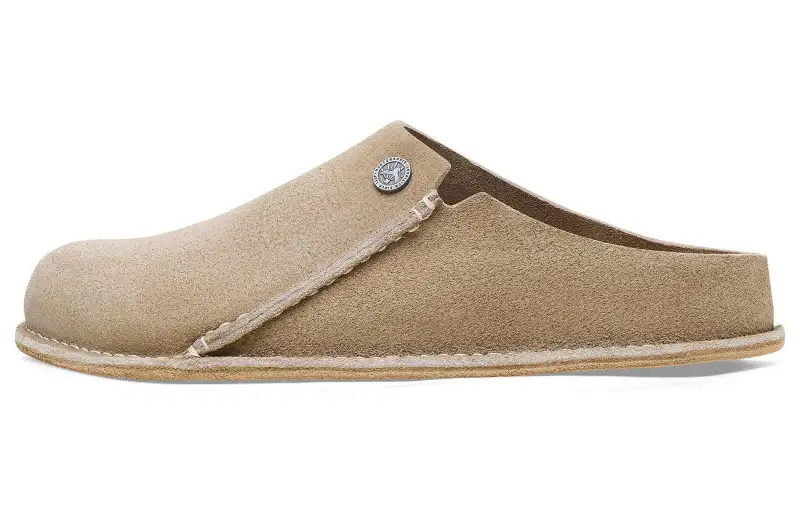 Birkenstock Suede Closed Toe Slippers Unisex Taupe Regular