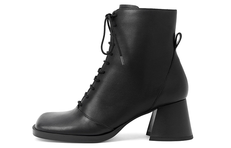 CHARLES&KEITH Cow Leather Ankle Boots 6CM Women's Black