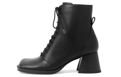 CHARLES&KEITH Cow Leather Ankle Boots 6CM Women's Black
