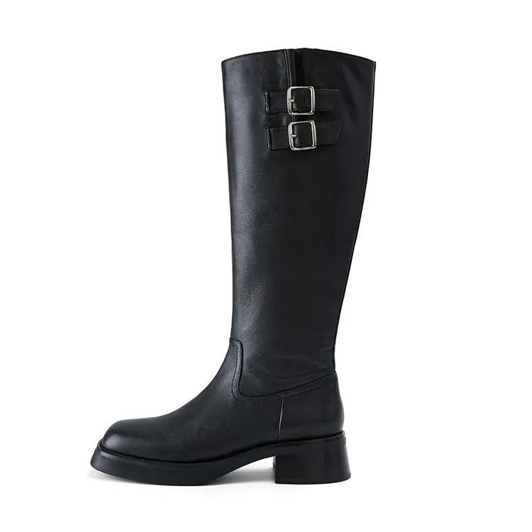 Marie Claire Top Grain Cow Leather Knee high Boots 4cm Women's Midnight Paris Black