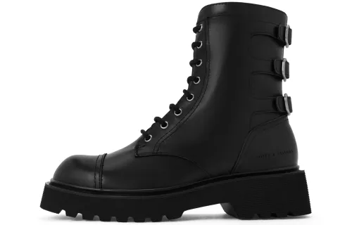CHARLES&KEITH PU Short Combat Boots Women's