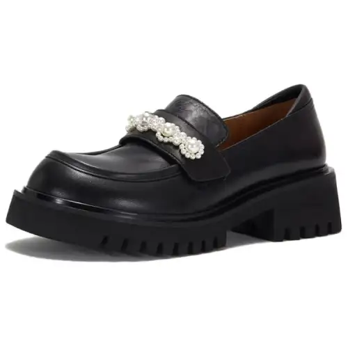 Teenie Weenie Cow Leather Loafers 5CM Women's Black