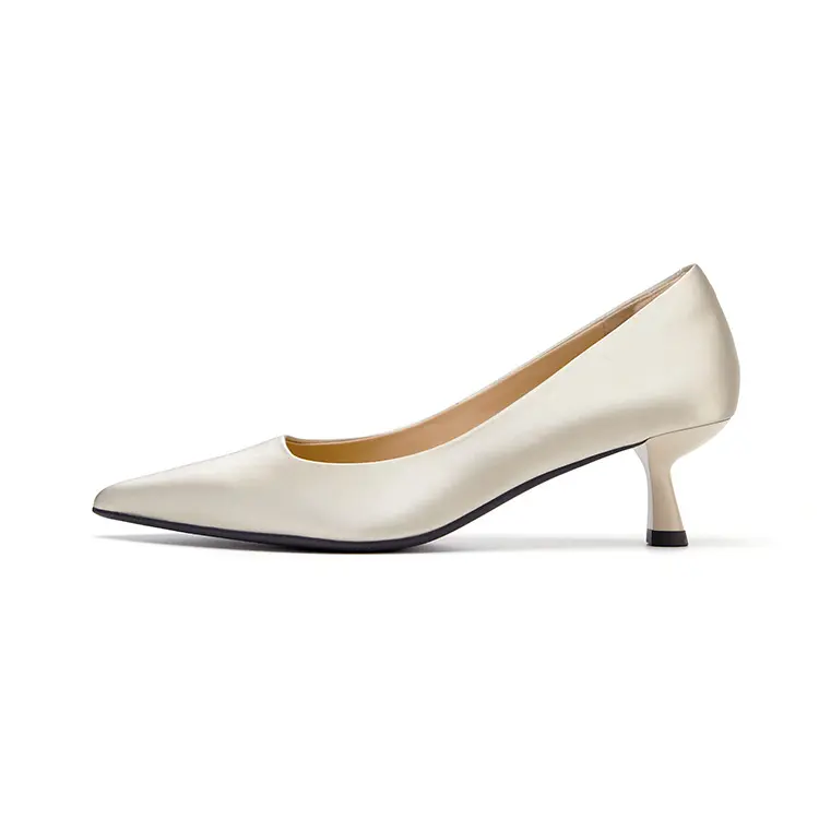 Marie Claire Cow Leather Slim Heel High Heels 5CM Women's Gold