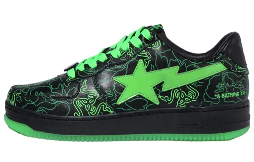 Razer x A BATHING APE STA Leather Stylish Skateboarding Shoes Women's Black Green