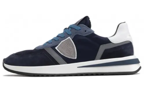 PHILIPPE MODEL Leather Lace Up Cushioning Low top Sports Casual Shoes Men's Blue Gray