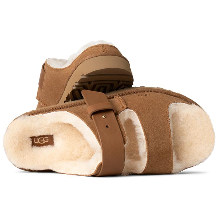 UGG Newborn Collection, Porte Chouxfleur, Minimalist Fashion, Fleece Lined Mules Slide Slippers Women's Chestnut