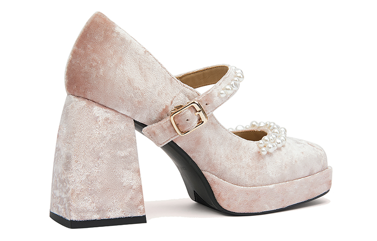 Lily Wei Suede Chunky Heel Mary Jane Shoes 9cm Women's Pink