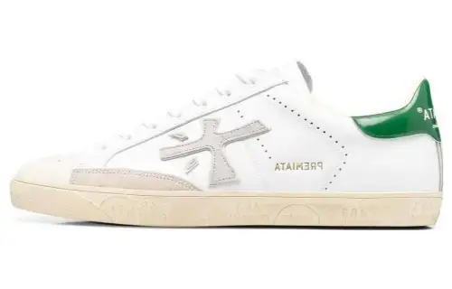 PREMIATA Calfskin Low top Skateboard Shoes Men's White Green