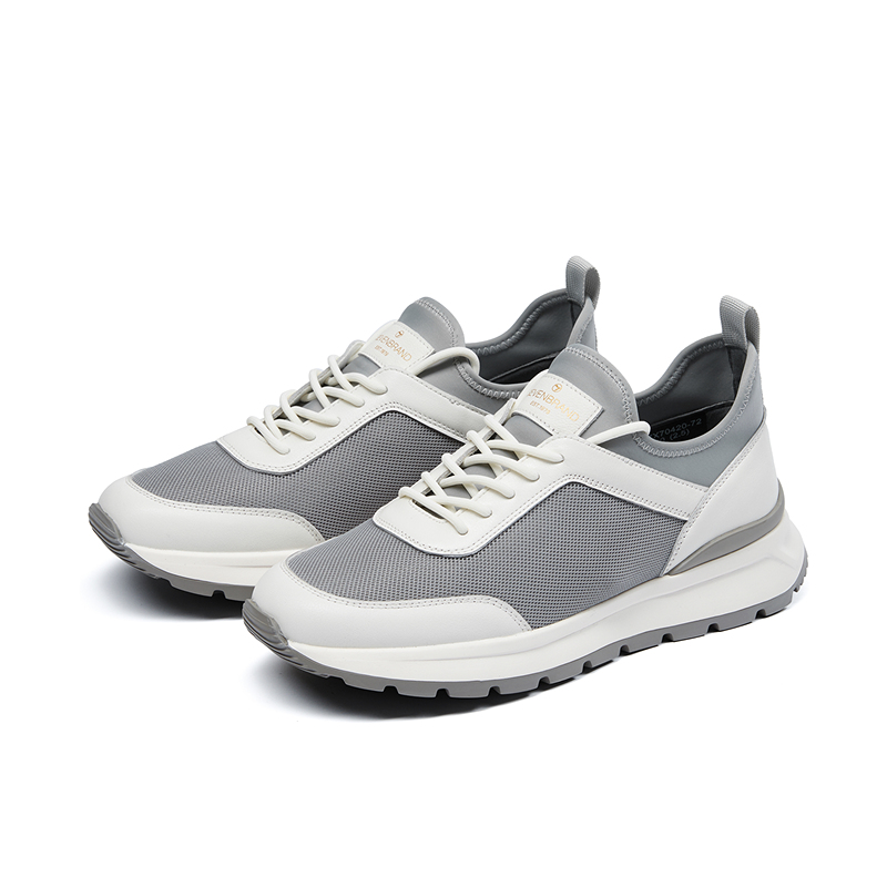 SEVEN Cow Leather Cushioning, Wear Resistant Low top Running Shoes Men’s White