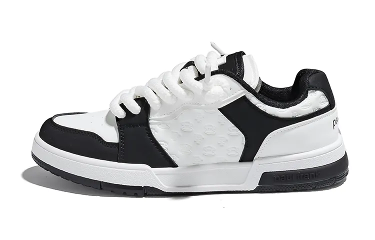 PAUL FRANK Synthetic Leather Slip Resistant Abrasion Resistant Low top Skateboard Shoes Men's Black White