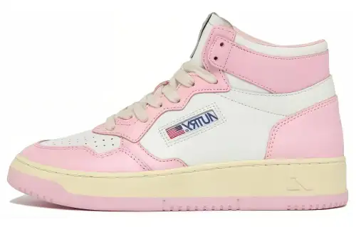 AUTRY Leather High top Skateboard Shoes Men's White Pink