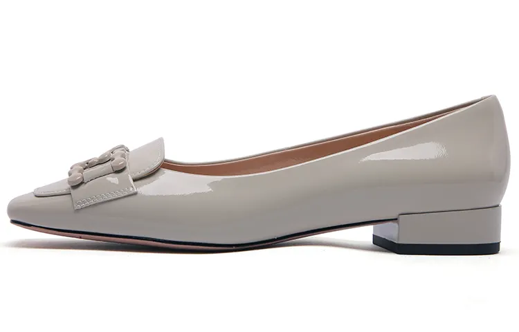 PACO GIL Cow Leather Block Heel High Heels 2.5cm Women's Gray