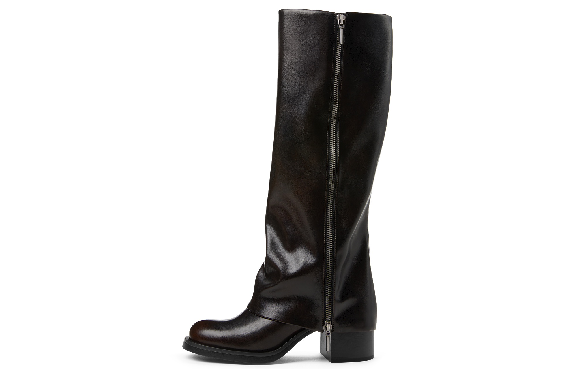 CHARLES&KEITH Small Charles & Keith Gothic Style Pu Knee high Boots 7.1cm Women's Black/Dark Brown Dark Brown