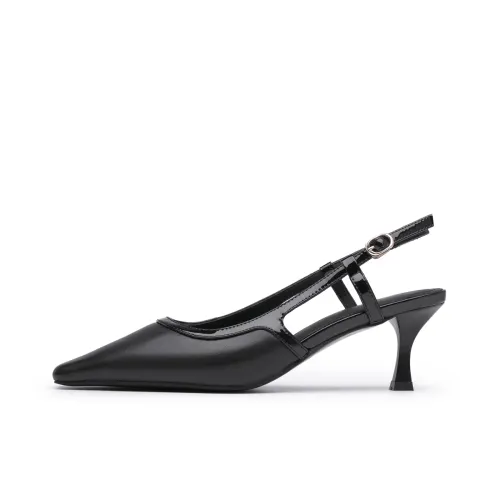 Chrisdien Deny Sheepskin Chunky Heel High Heels 6.5cm Women's Black
