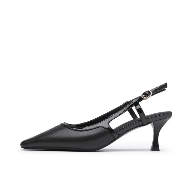 Chrisdien Deny Sheepskin Chunky Heel High Heels 6.5cm Women's Black