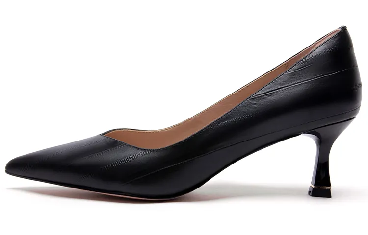 PACO GIL Cow Leather Slim Heel High Heels 5CM Women's Black
