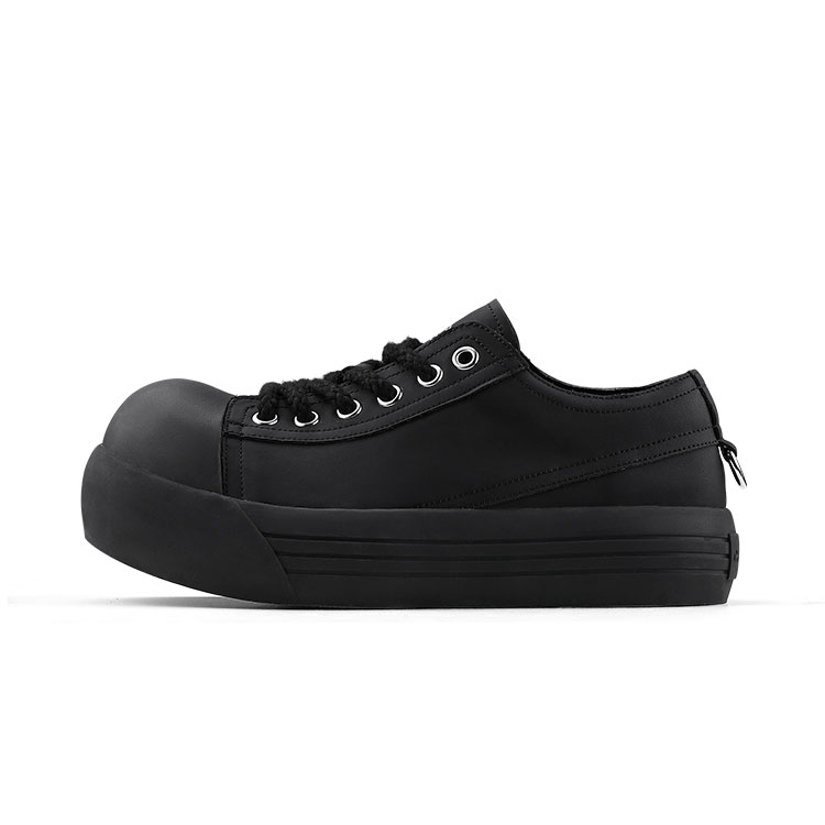 HANQIAORIJI Black Blood Series Big Toe Clown Shoes Lace-Up Thick Sole 4cm Wear-Resistant Increased Low Top Fashion Niche Shoes Uniform Black