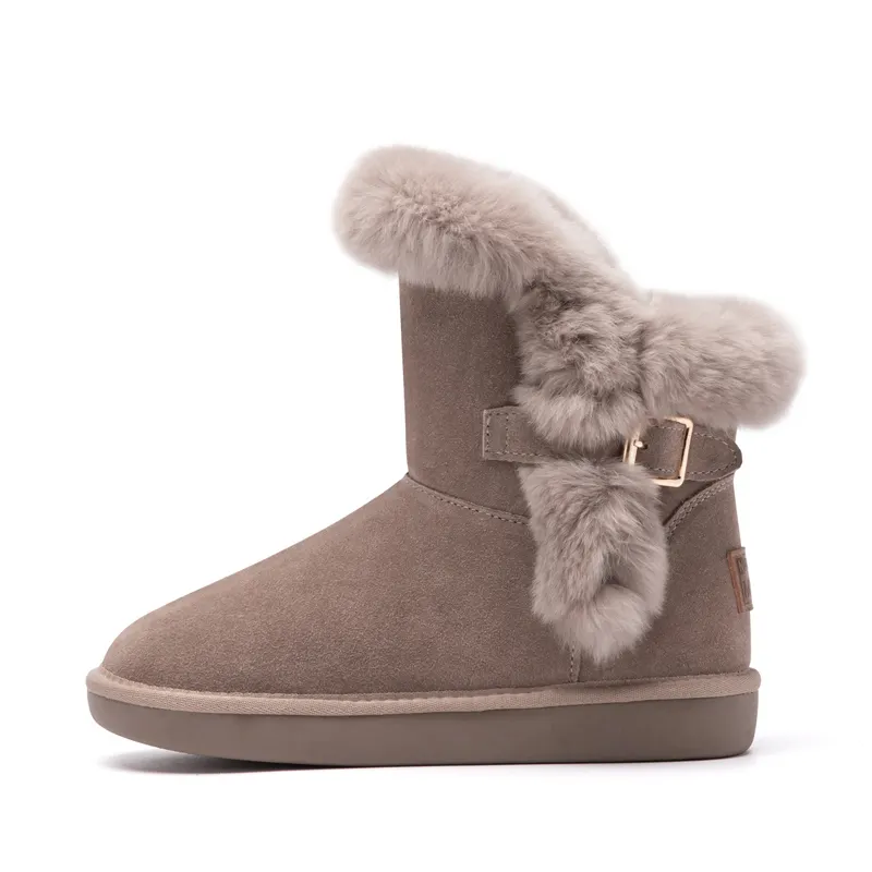 AGSDON Cow Suede Thermal Lock Temperature Insulated Shoes Fashion Versatile Outerwear Fleece Lined 18cm Snow Boots