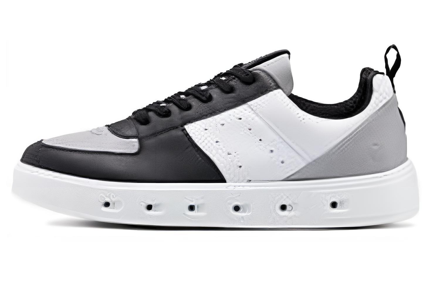 Ecco Street 720 Series Leather Abrasion Resistant Low top Skateboard Shoes Men's White Black