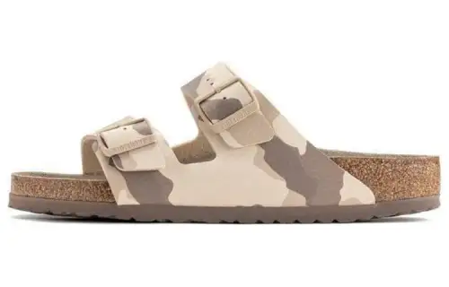 Birkenstock Leather Slide Slippers Women's Taupe Camouflage