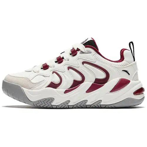 Anta Textile, Synthetic Leather Slip Resistant Abrasion Resistant Low top Casual Shoes Women's White Red