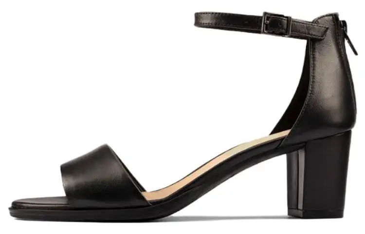 Clarks Top Grain Cow Leather One Strap Sandals 6CM Women's Black