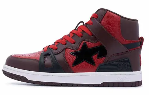 A BATHING APE STA 93 High Leather Lace Up High top Stylish Skateboarding Shoes Men's Red Brown