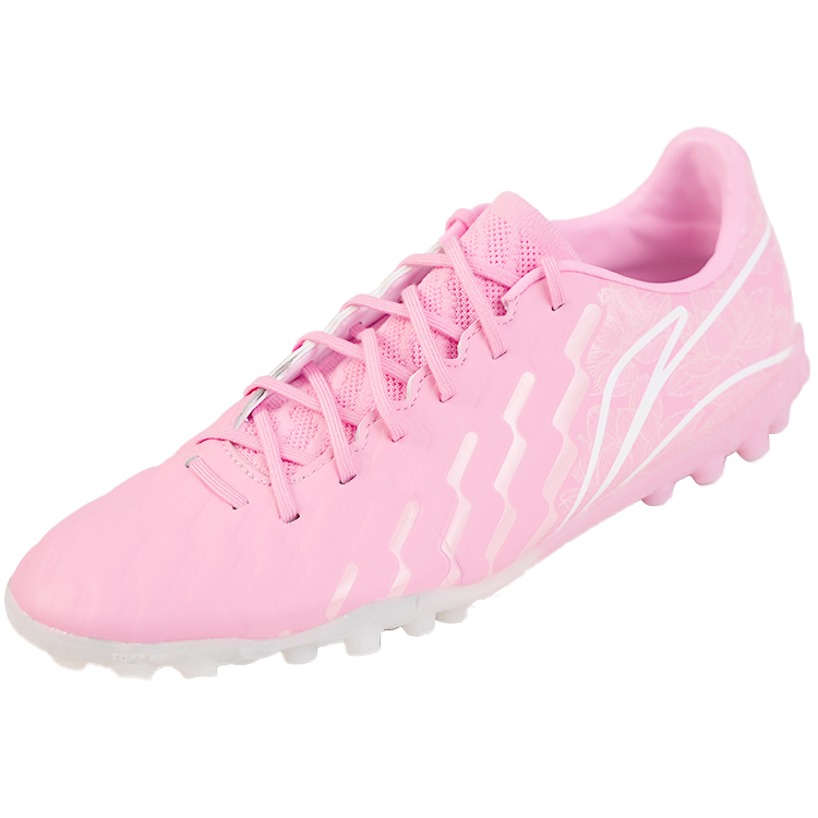 Li Ning TF Turf Artificial Turf Synthetic Leather Slip Resistant Abrasion Resistant Soccer Shoes Men’s Pink White