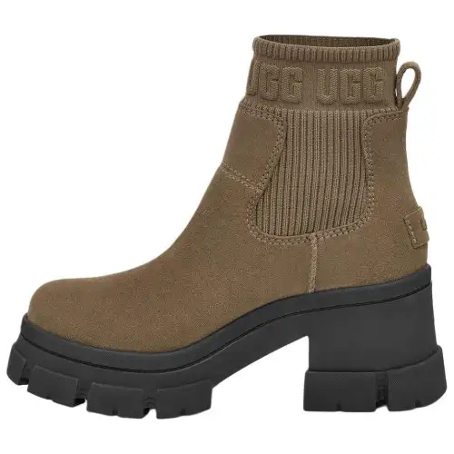 UGG Cow Split Leather Short Chelsea Boots 7.62cm Women's Walnut Wood Color