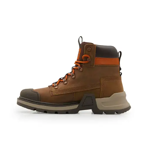 CAT Cow Split Leather Short Combat Boots Men's Brown