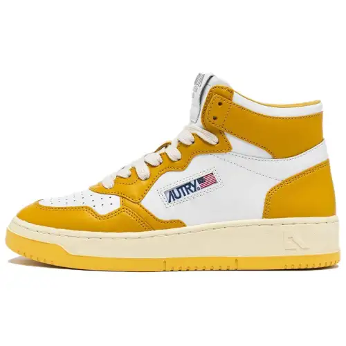 AUTRY Medalist Leather High top Skateboard Shoes Women's White Yellow