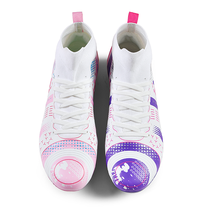 PANKE Soccer Shoes Unisex High Top White Purple Rose+White Pink Blue